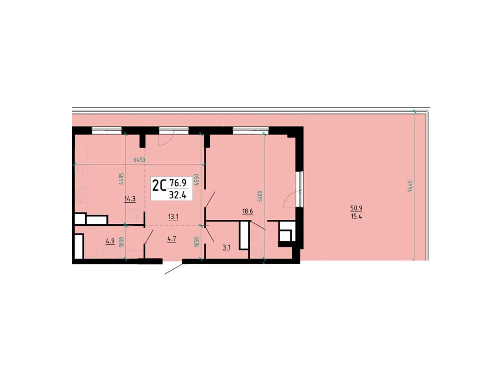 2-комнатная квартира 76.3 кв. м в Тернополе, ул. Глиняная, 10 - фото 1