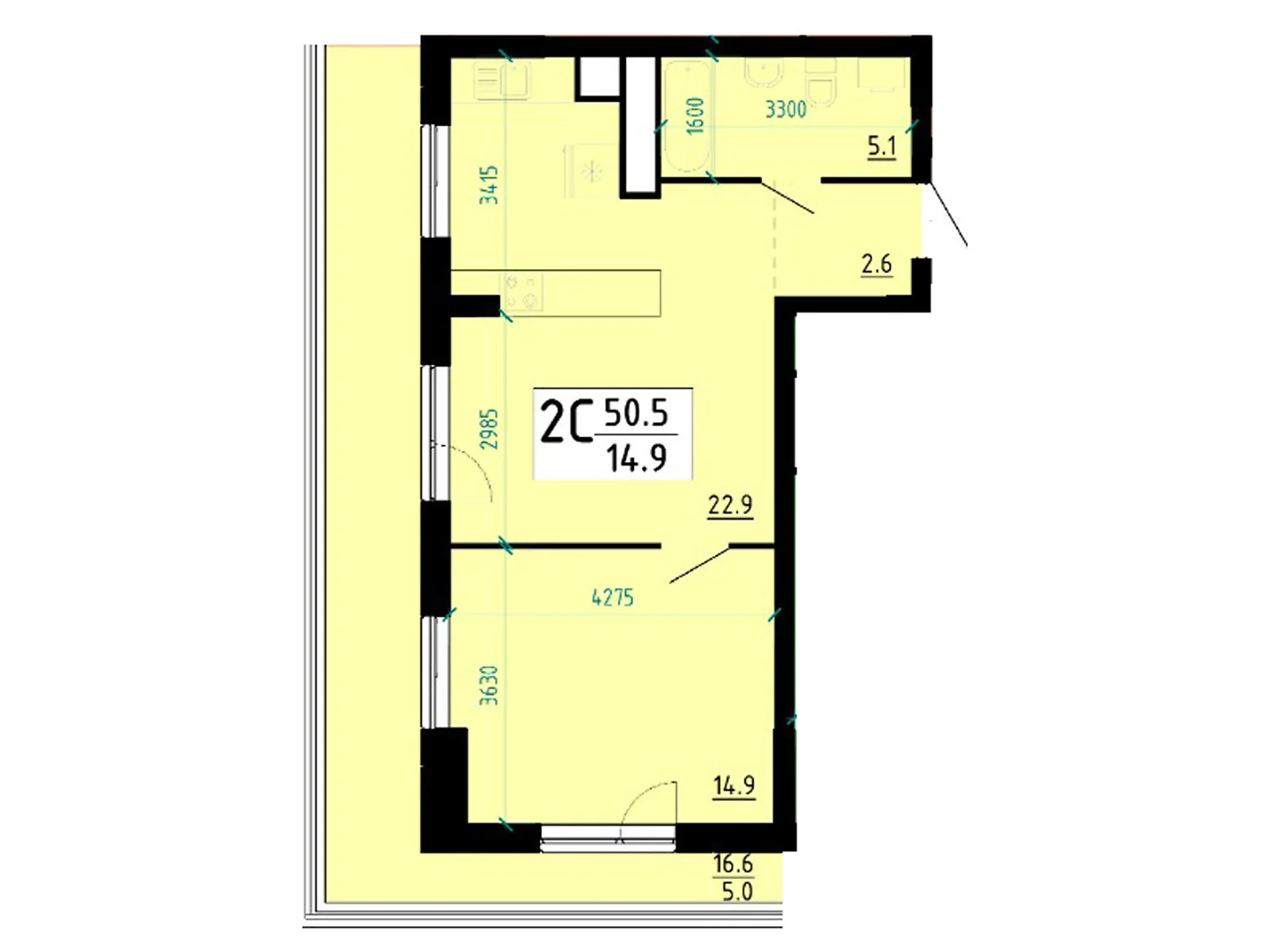 2-комнатная квартира 50.2 кв. м в Тернополе, ул. Глиняная, 10 - фото 1