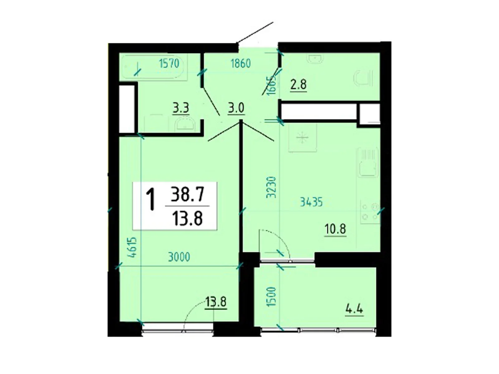 1-комнатная квартира 38.7 кв. м в Тернополе, ул. Глиняная, 10 - фото 1