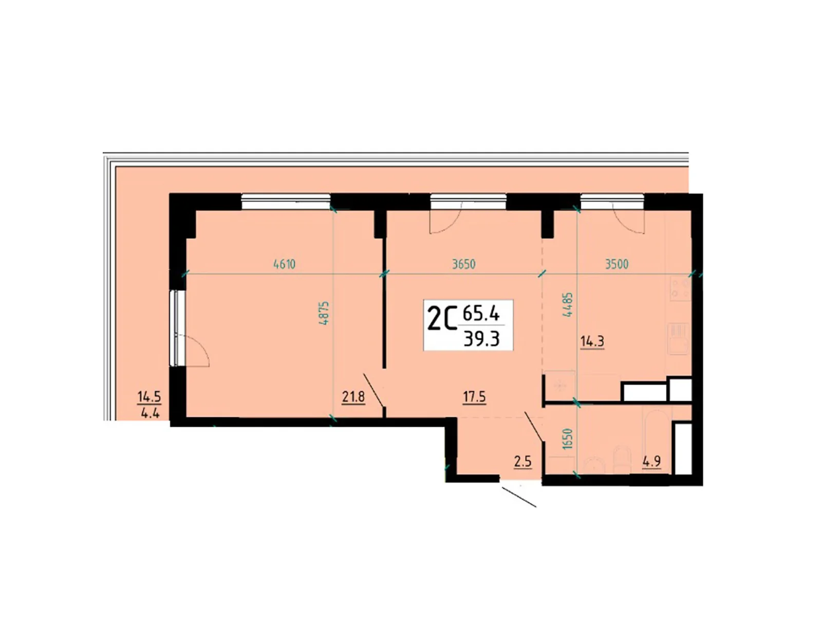 2-комнатная квартира 64.9 кв. м в Тернополе, ул. Глиняная, 10 - фото 1