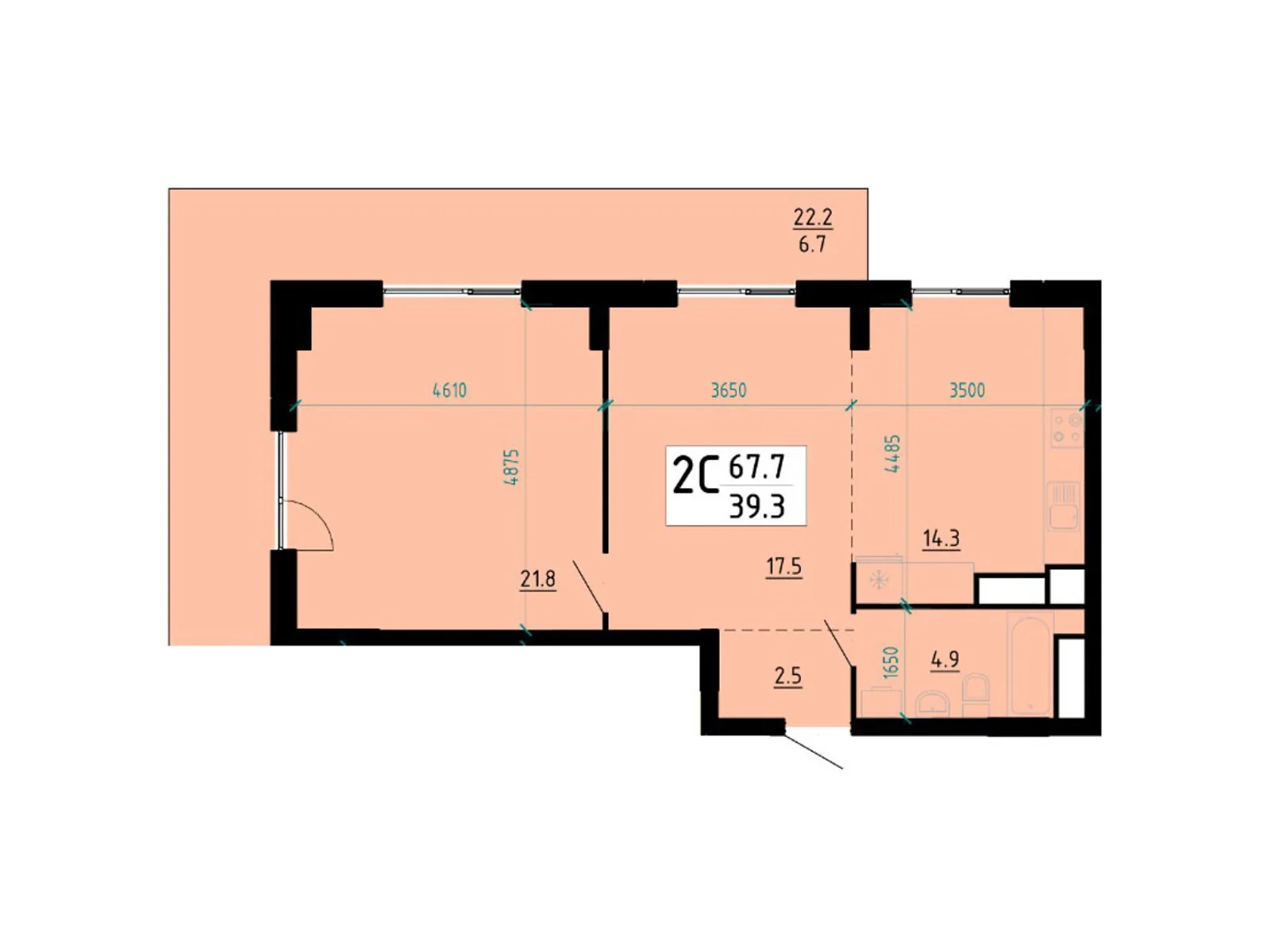 2-комнатная квартира 67.5 кв. м в Тернополе, ул. Глиняная, 10 - фото 1