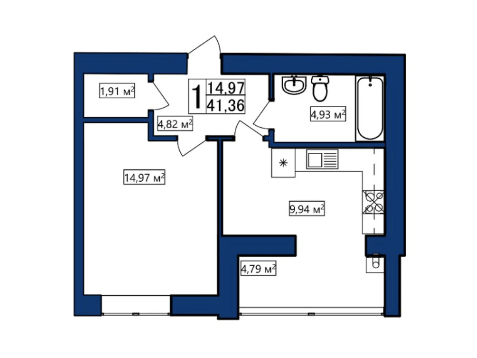 Продается 1-комнатная квартира 41.36 кв. м в Хмельницком, ул. Озерная, 6/2В - фото 1