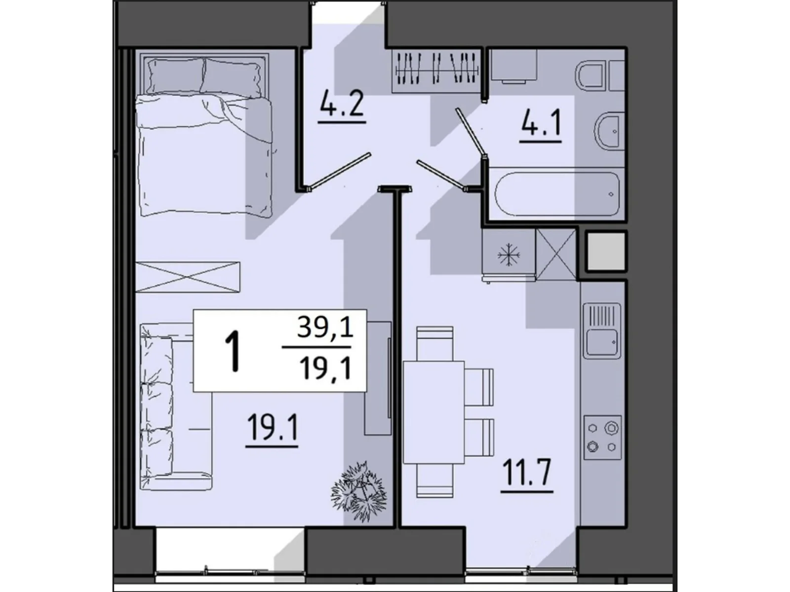 1-комнатная квартира 39.1 кв. м в Тернополе, ул. Генерала Мирона Тарнавского - фото 1
