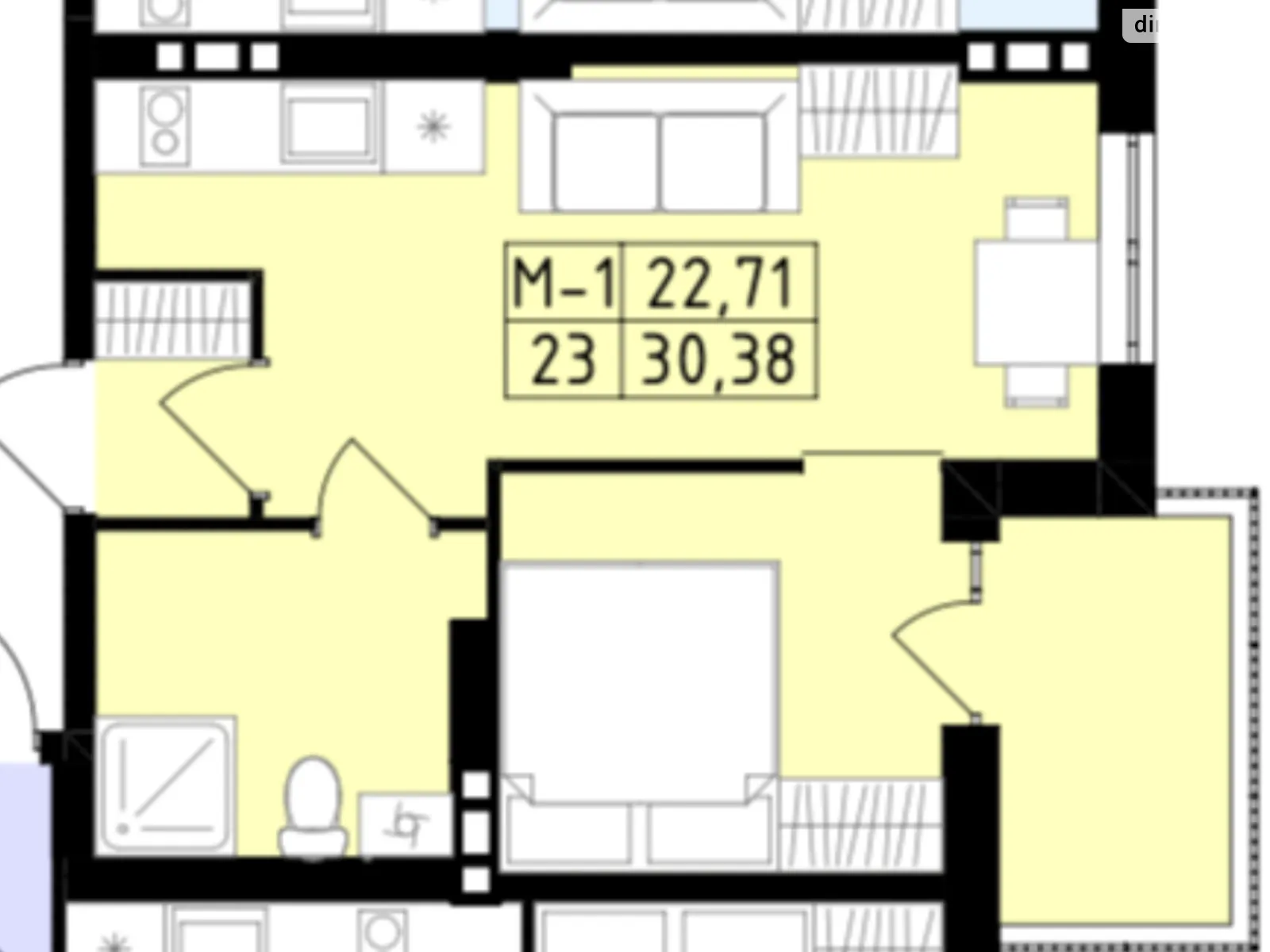 Продается 1-комнатная квартира 30.38 кв. м в Виннице, цена: 1060262 грн - фото 1