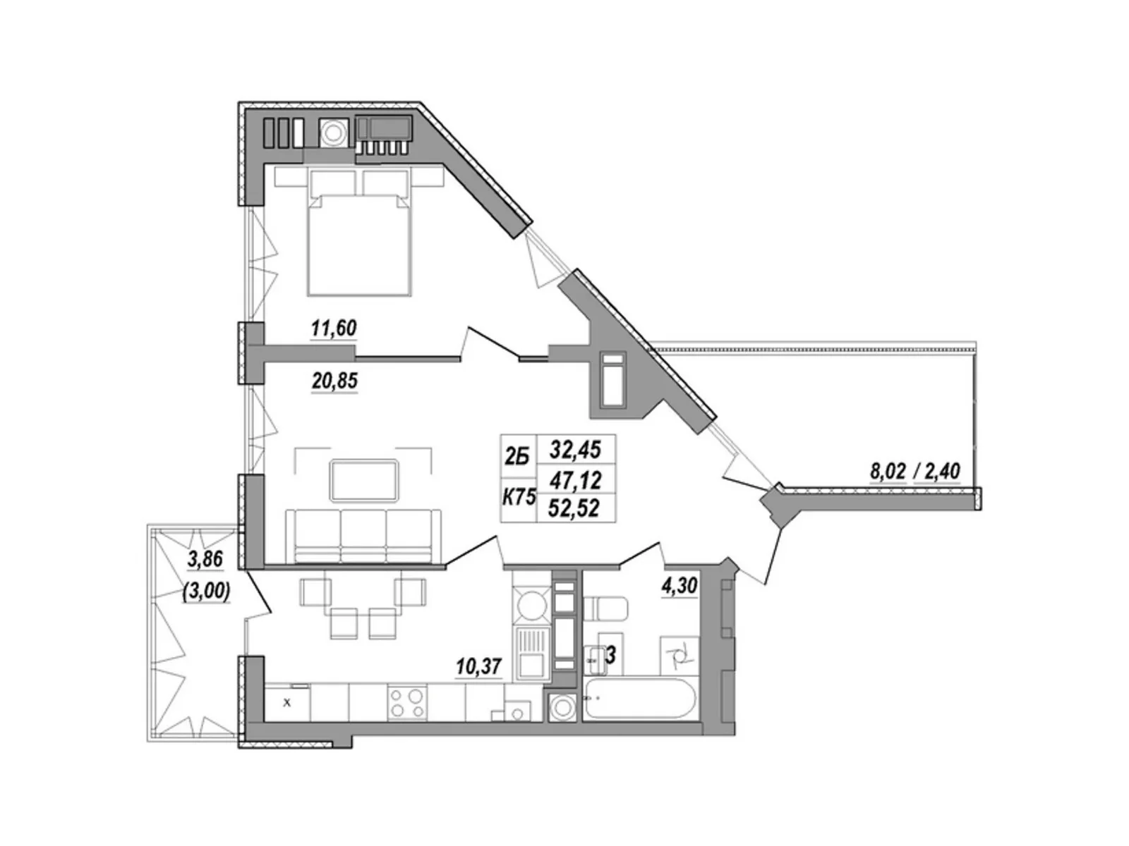 2-комнатная квартира 54.2 кв. м в Тернополе, ул. Будного Степана, 26Б - фото 1