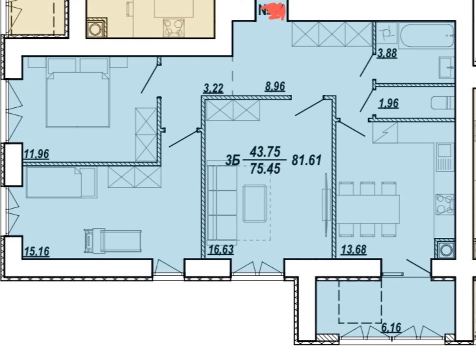3-комнатная квартира 81.4 кв. м в Тернополе, ул. Текстильная - фото 1