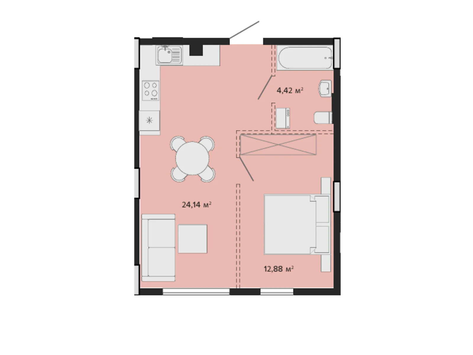 Продается 1-комнатная квартира 41.44 кв. м в Софиевской Борщаговке, ул. Казацкая - фото 1