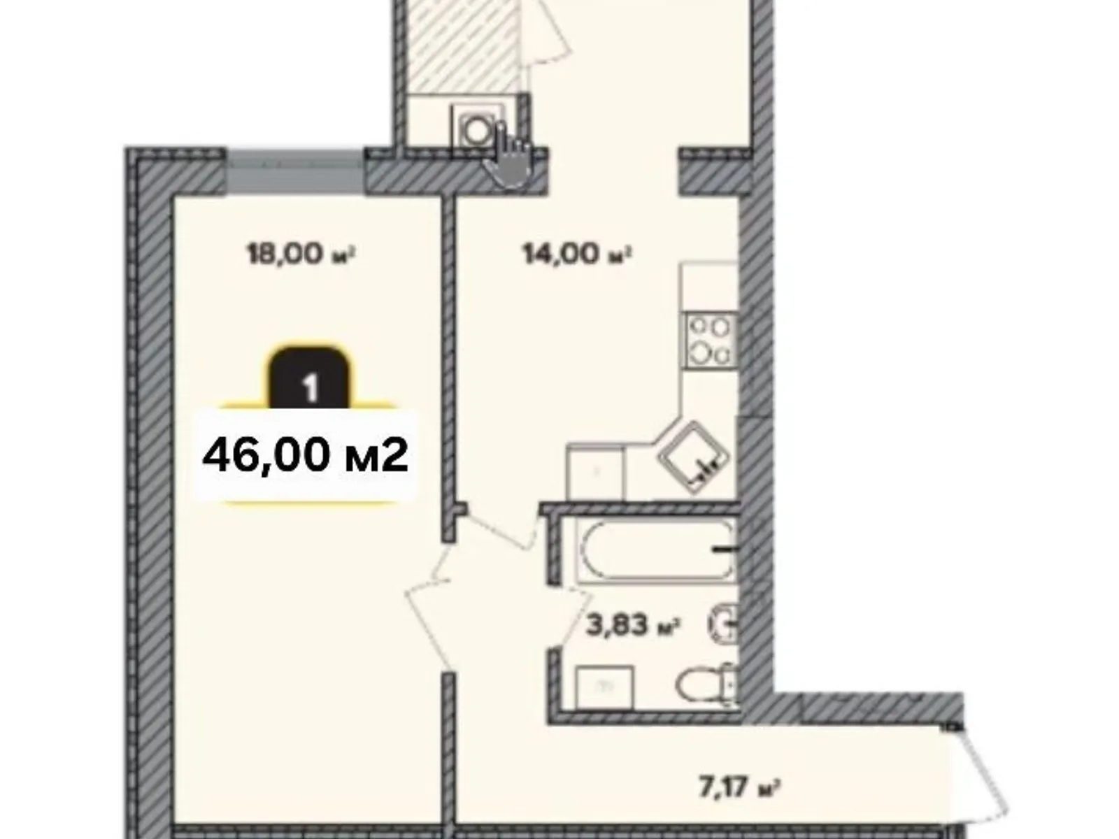 Продается 1-комнатная квартира 46 кв. м в Хмельницком, ул. Институтская, 100/2 - фото 1