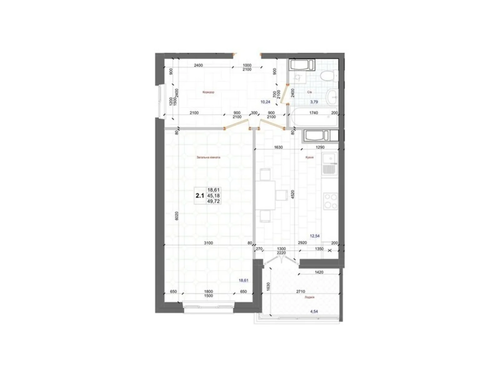 Продается 1-комнатная квартира 49.72 кв. м в, цена: 45038 $ - фото 1