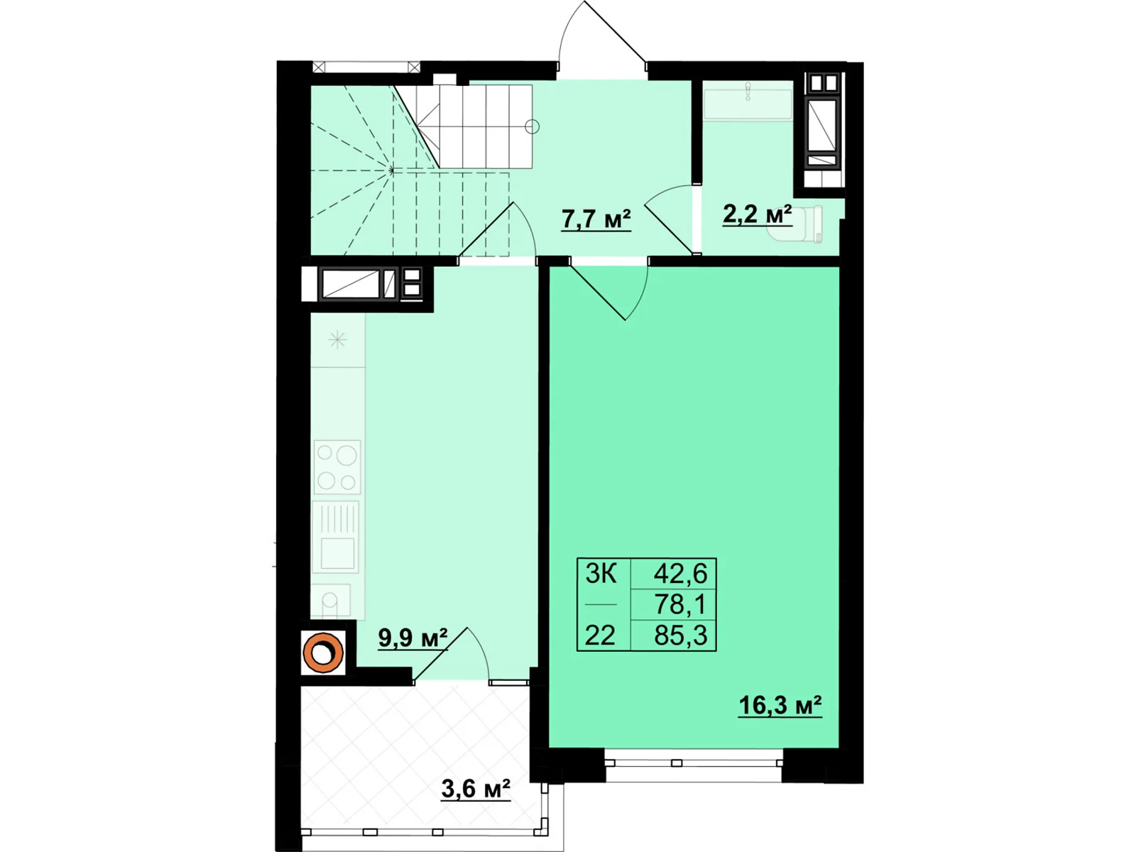 Продается 1-комнатная квартира 85.3 кв. м в Ивано-Франковске, цена: 60000 $ - фото 1
