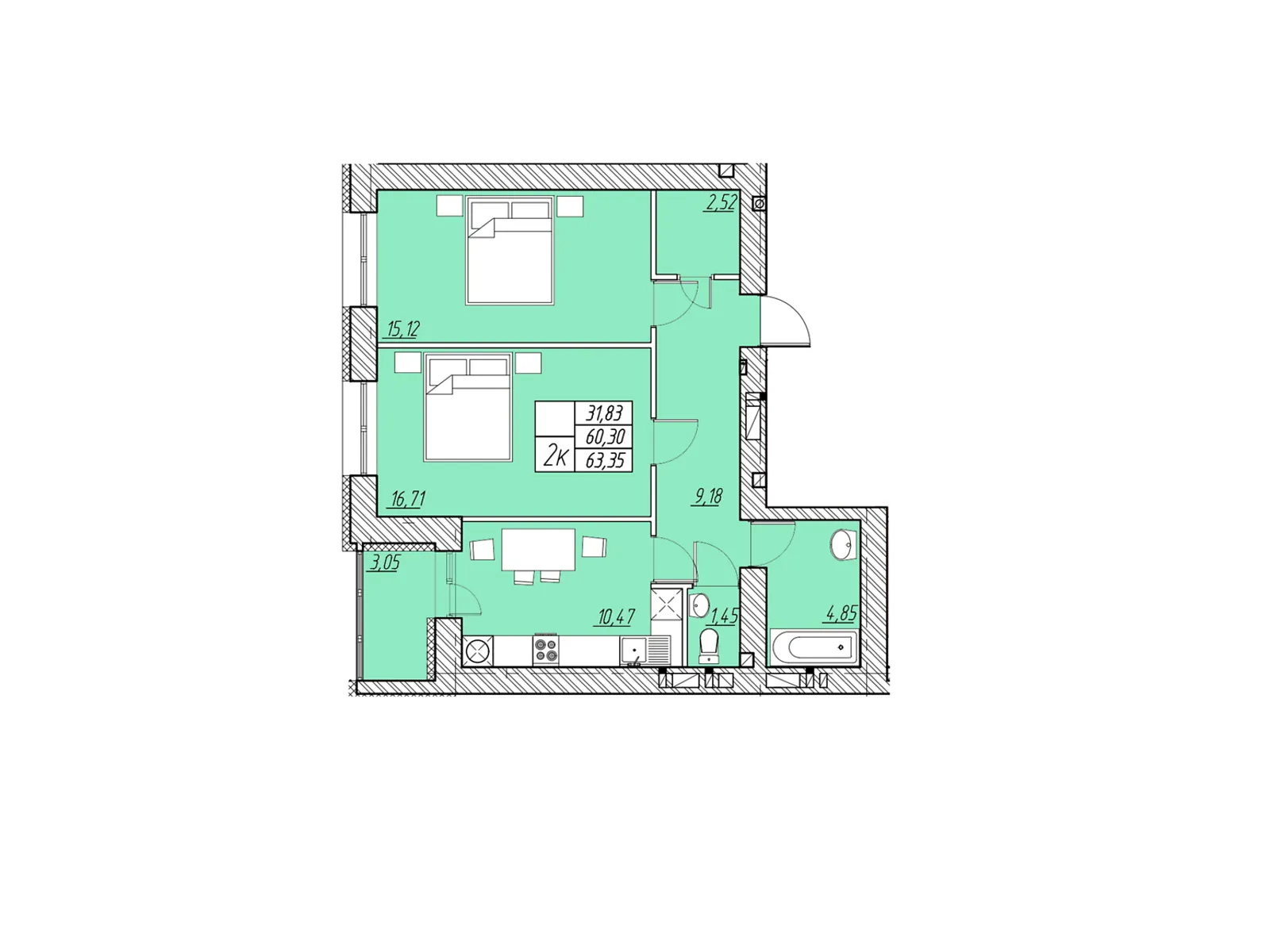 2-комнатная квартира 64.35 кв. м в Тернополе, цена: 36680 $ - фото 1