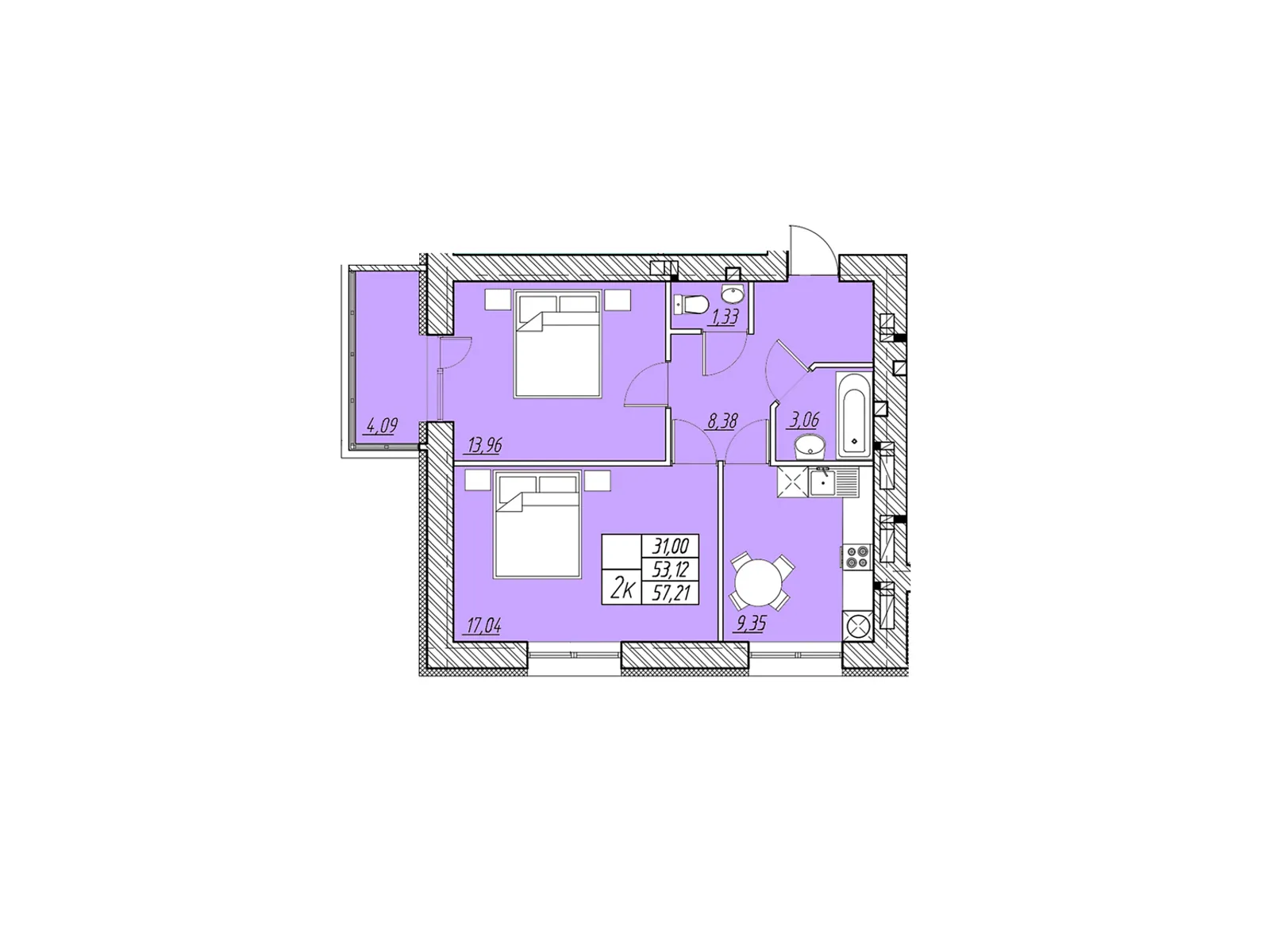 2-комнатная квартира 58.41 кв. м в Тернополе, цена: 33294 $ - фото 1