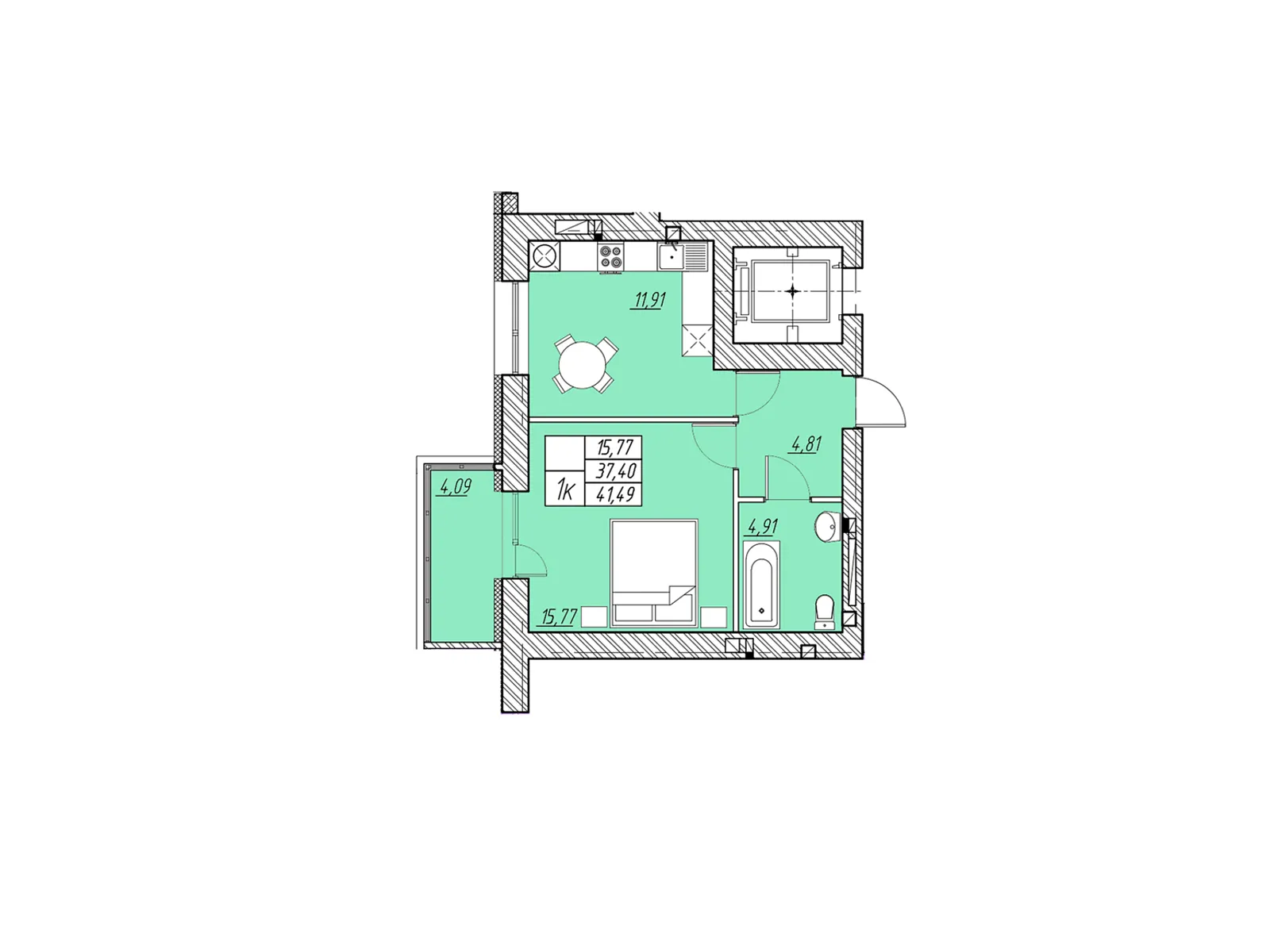 1-комнатная квартира 42.69 кв. м в Тернополе, цена: 24333 $ - фото 1