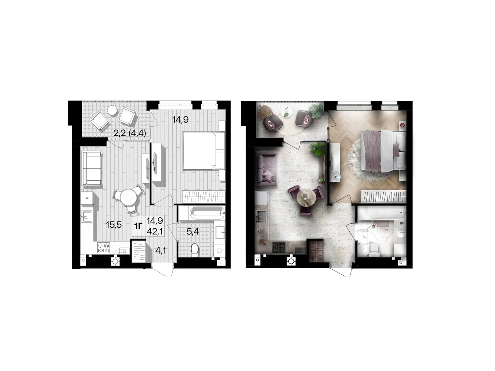 Продается 1-комнатная квартира 42.1 кв. м в Виннице, цена: 40416 $ - фото 1