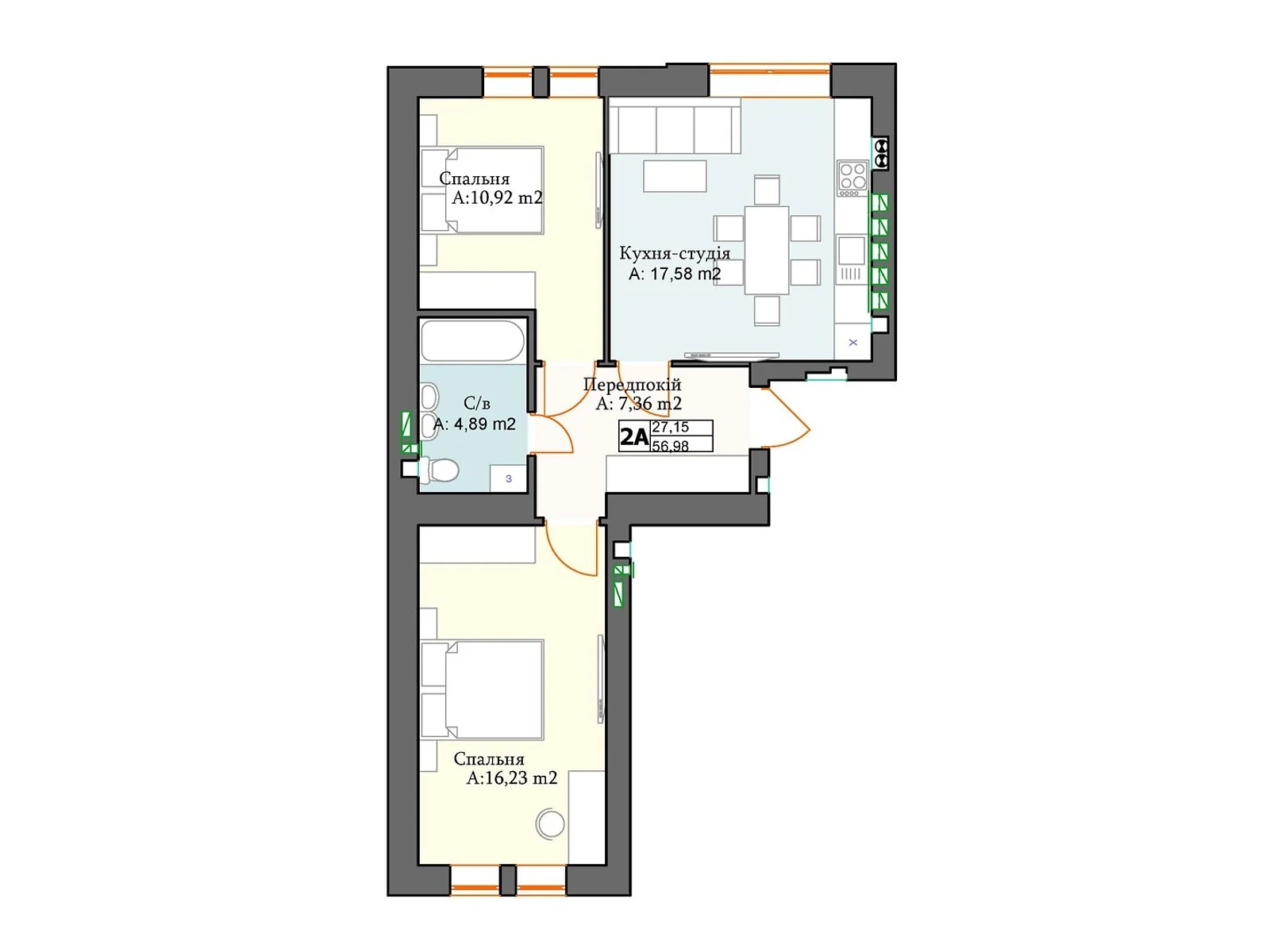 Продається 2-кімнатна квартира 56.98 кв. м у Перечині, цена: 62678 $ - фото 1