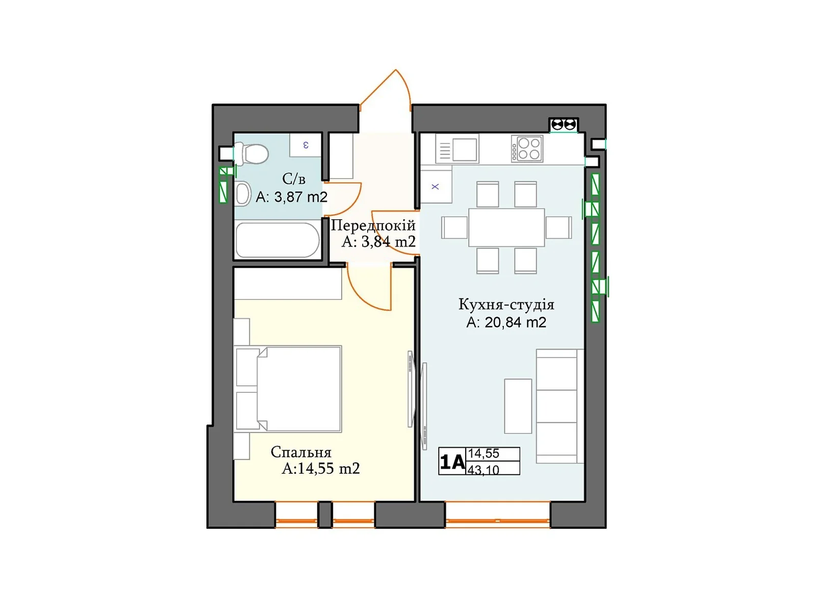 Продается 1-комнатная квартира 43.1 кв. м в Перечине, ул. Хмельницкого, 26 - фото 1