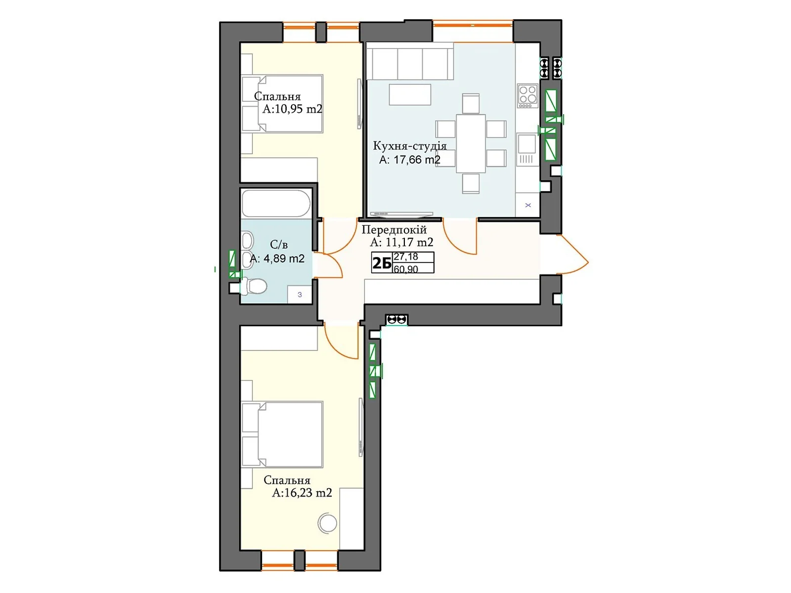Продается 2-комнатная квартира 60.9 кв. м в Перечине, ул. Хмельницкого, 26 - фото 1