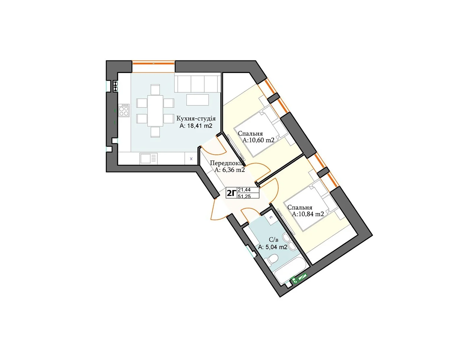 Продается 2-комнатная квартира 51.25 кв. м в Перечине, ул. Хмельницкого, 26 - фото 1