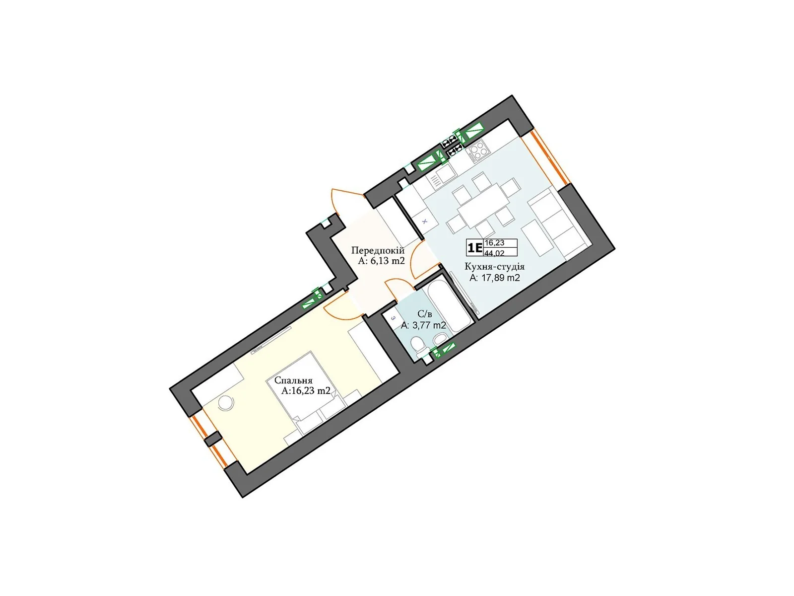 Продается 1-комнатная квартира 44 кв. м в Перечине, ул. Хмельницкого, 26 - фото 1