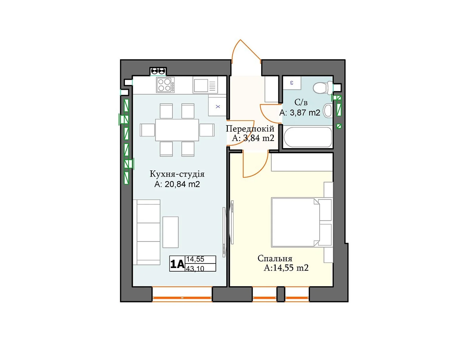 Продается 1-комнатная квартира 43.01 кв. м в Перечине, ул. Хмельницкого, 26 - фото 1