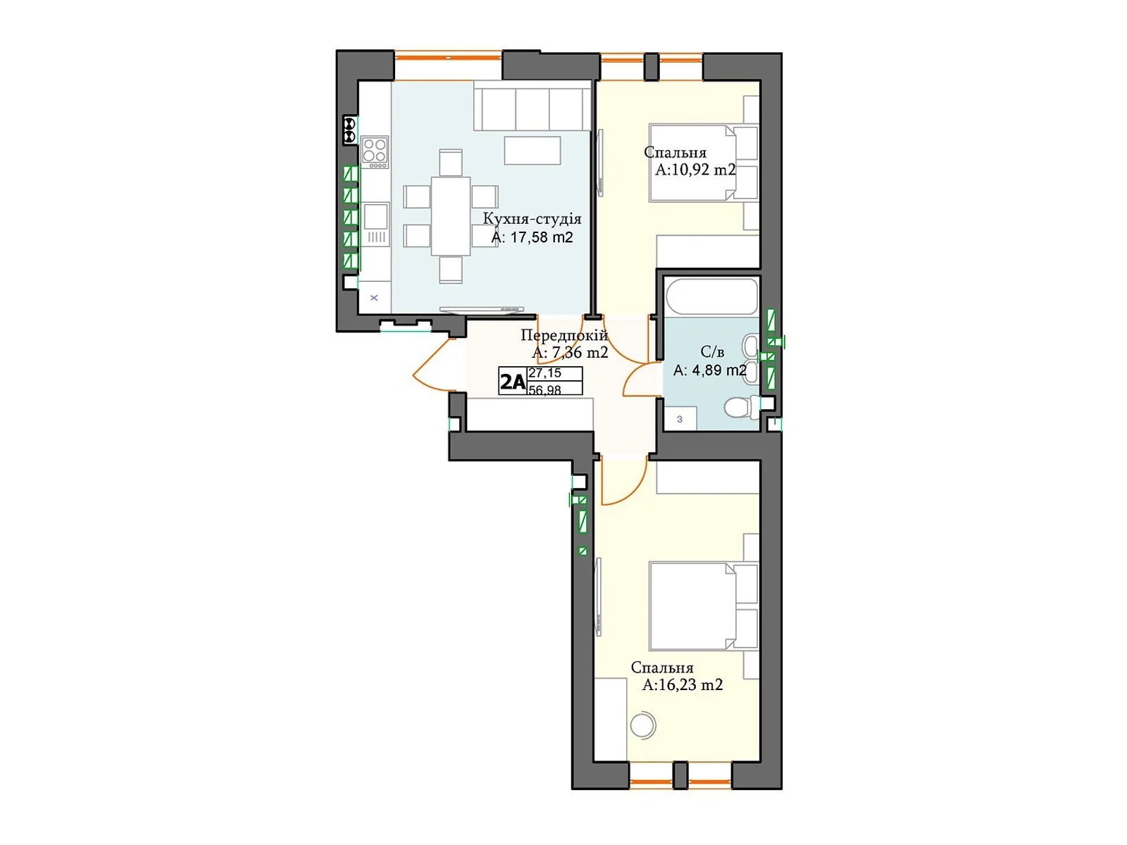 Продається 2-кімнатна квартира 56.98 кв. м у Перечині, цена: 62678 $ - фото 1