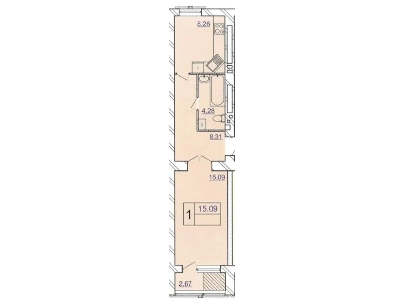 Продается 1-комнатная квартира 39.35 кв. м в Хмельницком, ул. Панаса Мирного, 18/2 - фото 1
