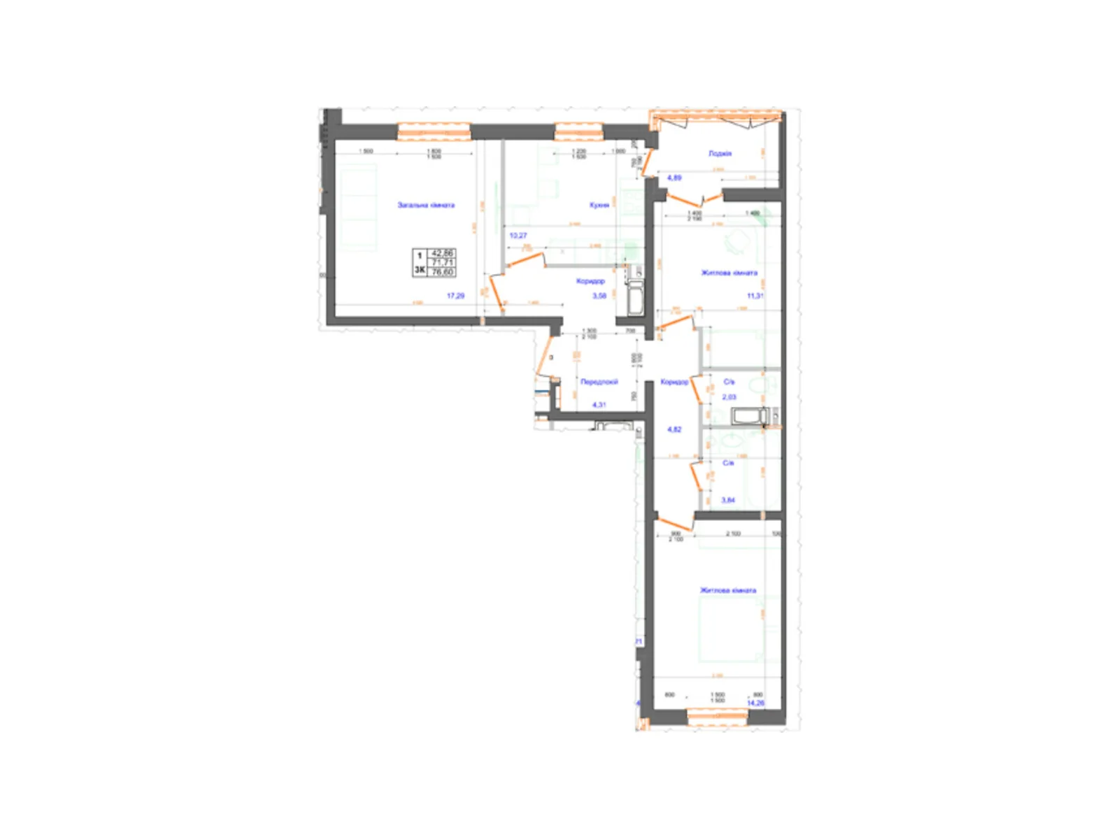 Продается 3-комнатная квартира 76.6 кв. м в, цена: 62996 $ - фото 1