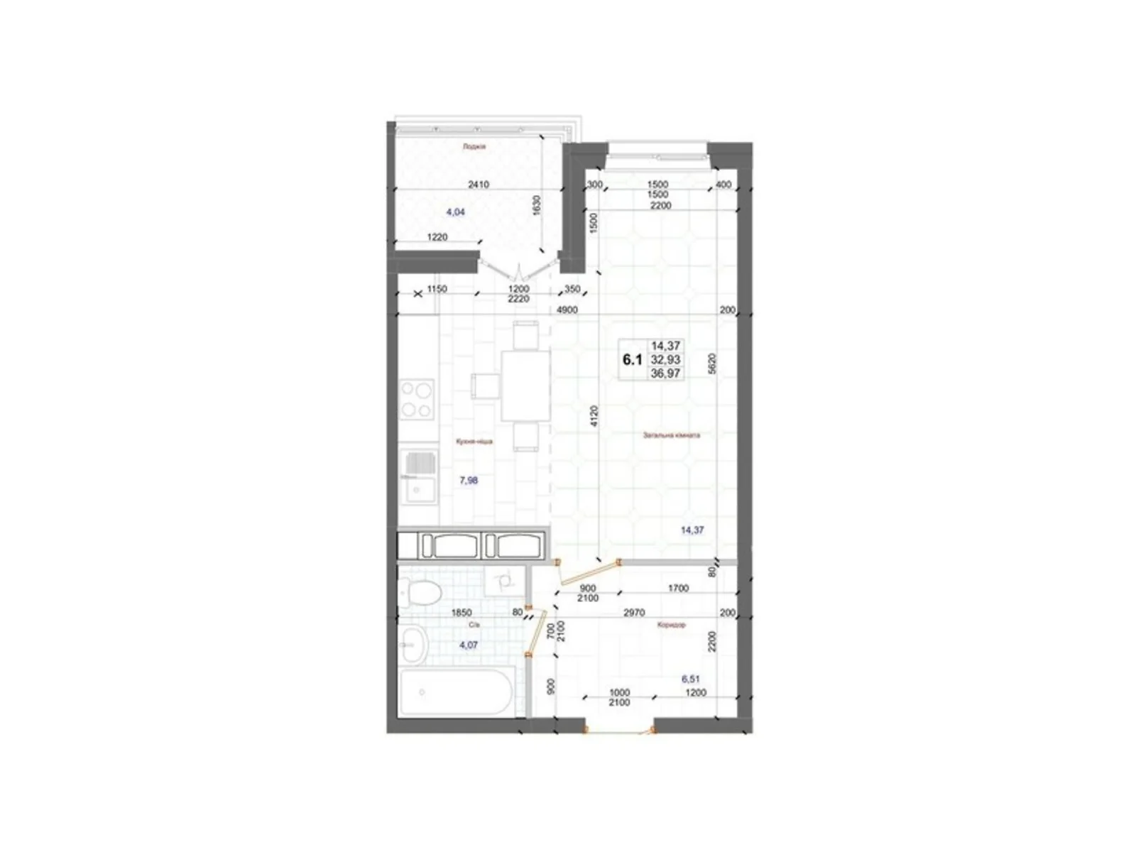 Продается 1-комнатная квартира 36.97 кв. м в, цена: 33665 $ - фото 1