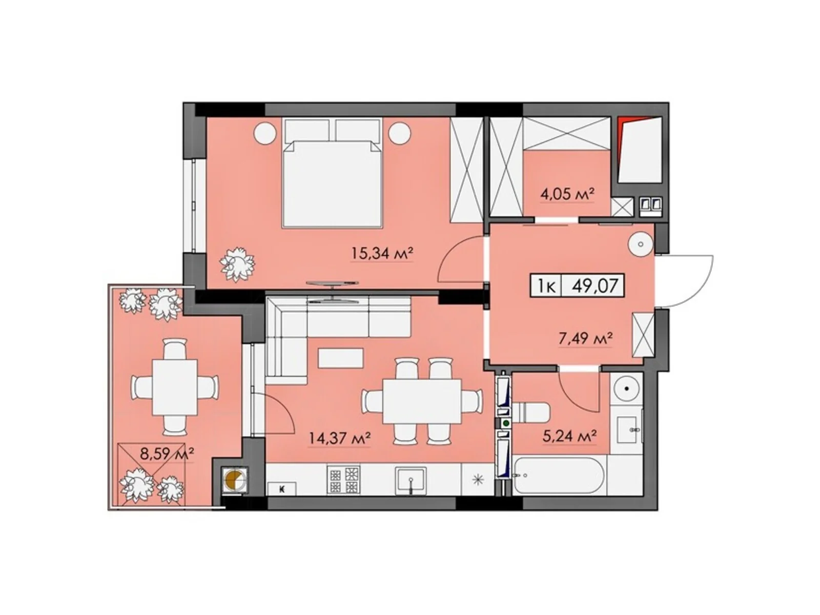 Продается 1-комнатная квартира 49.07 кв. м в Хмельницком, ул. Депутатская, 7 - фото 1