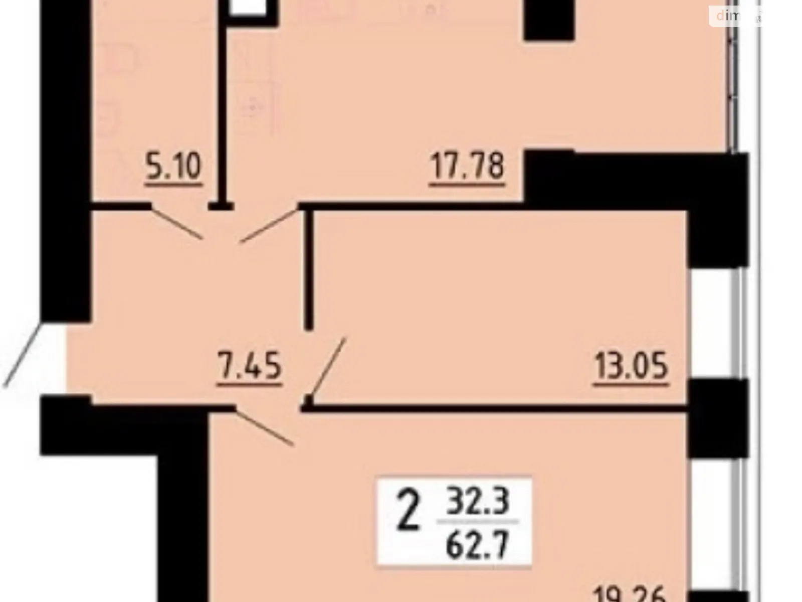 2-комнатная квартира 62.7 кв. м в Тернополе, ул. Академика Сергея Королева, 7Б - фото 1