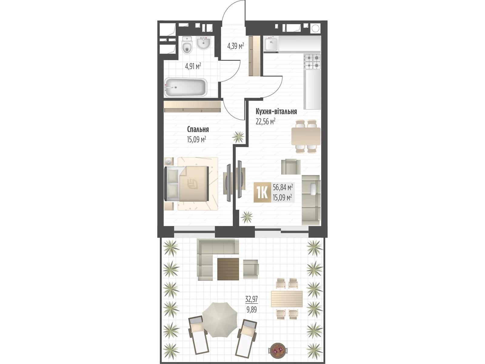 Продается 1-комнатная квартира 56.84 кв. м в Львове, ул. Орлика, 52 - фото 1