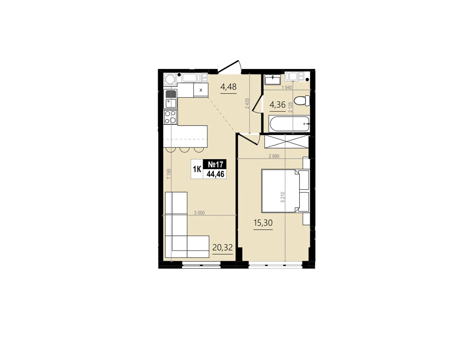 Продается 1-комнатная квартира 44.46 кв. м в Винниках, ул. Лесная - фото 1