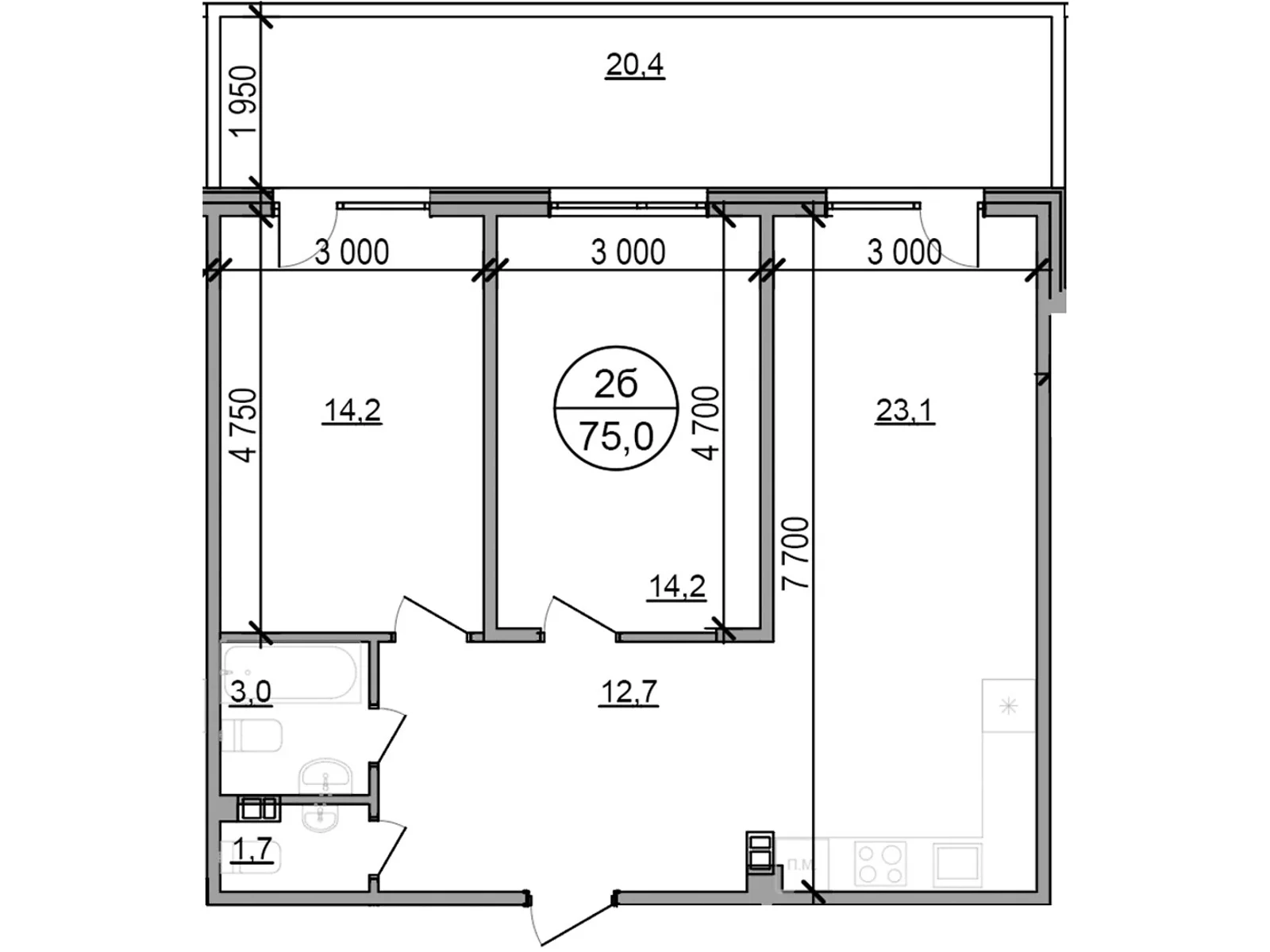 Продается 2-комнатная квартира 75 кв. м в, цена: 58500 $ - фото 1