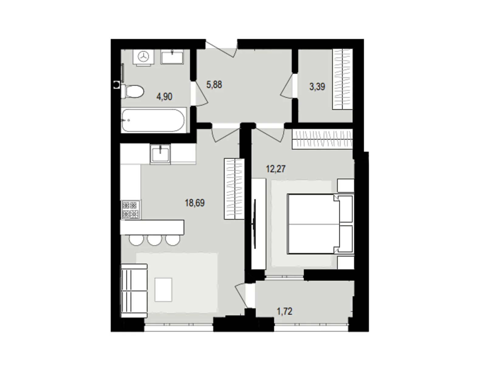 Продается 1-комнатная квартира 46.27 кв. м в Струмовке, ул. Парковая, 72 - фото 1