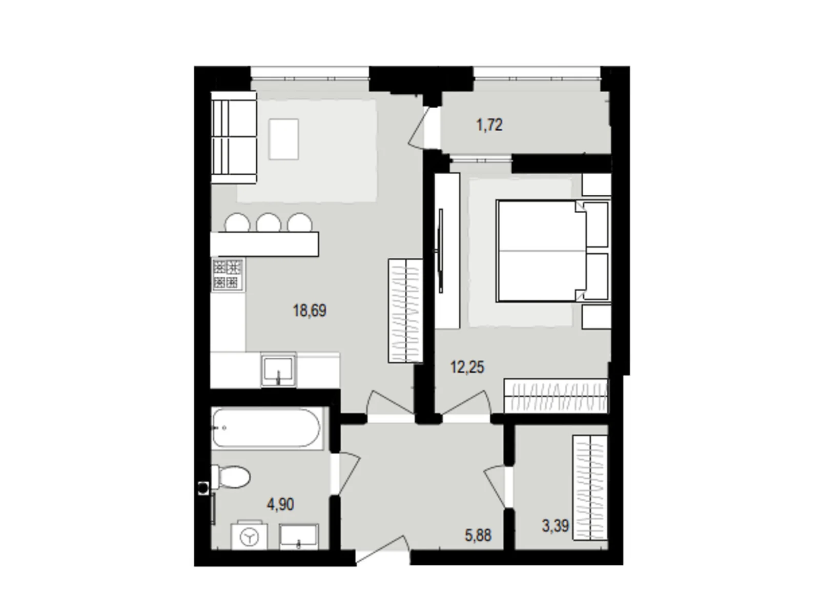 Продается 1-комнатная квартира 46.26 кв. м в Струмовке, ул. Парковая, 72 - фото 1