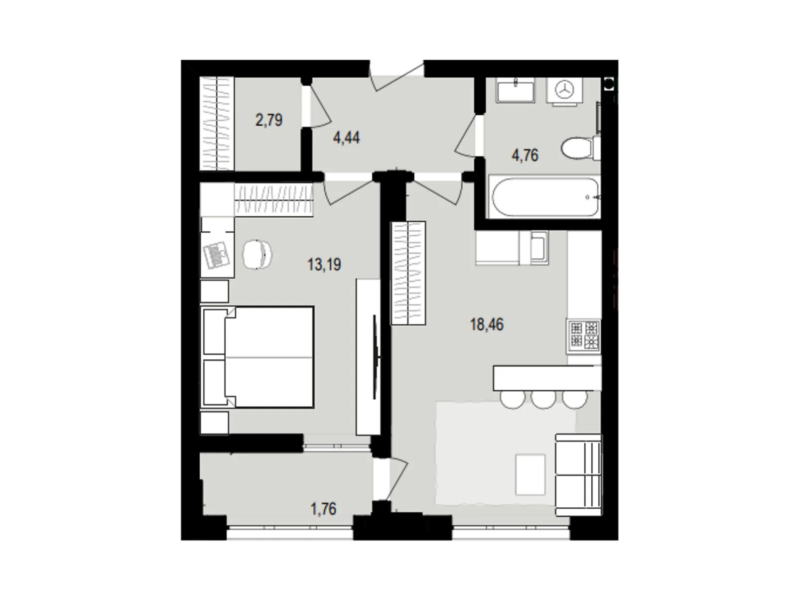 Продается 1-комнатная квартира 44.87 кв. м в Струмовке, ул. Парковая, 72 - фото 1