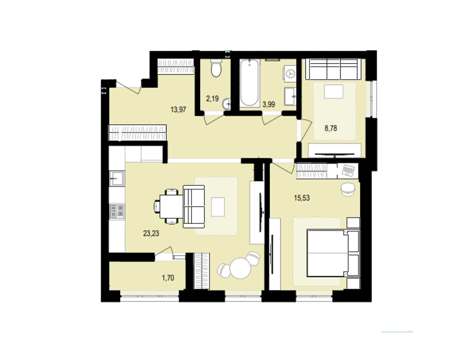 Продается 2-комнатная квартира 68.94 кв. м в Струмовке, ул. Парковая, 72 - фото 1