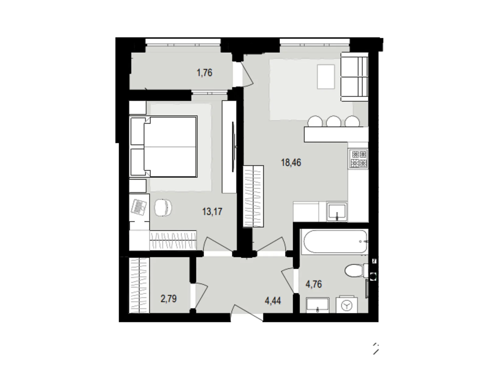 Продается 1-комнатная квартира 44.76 кв. м в Струмовке, ул. Парковая, 72 - фото 1
