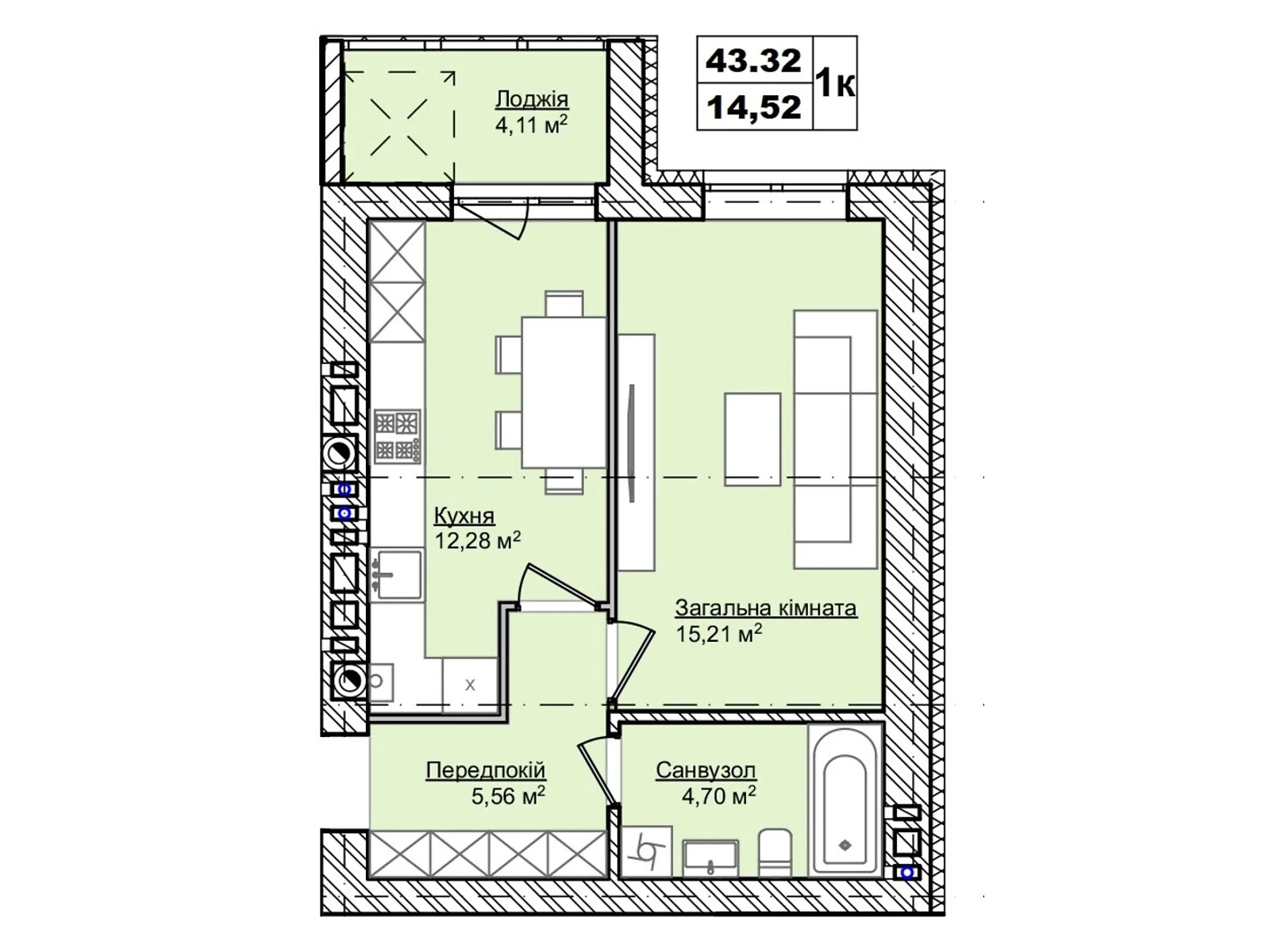 Продается 1-комнатная квартира 43.32 кв. м в, цена: 32490 $ - фото 1