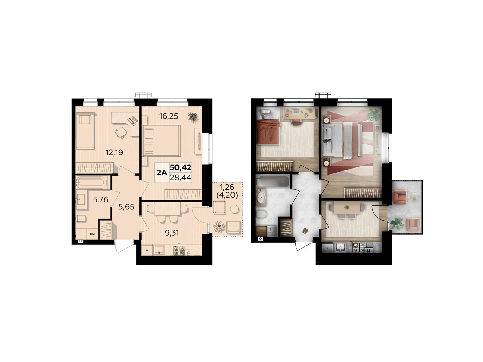 Продається 2-кімнатна квартира 50.42 кв. м у, цена: 49916 $ - фото 1