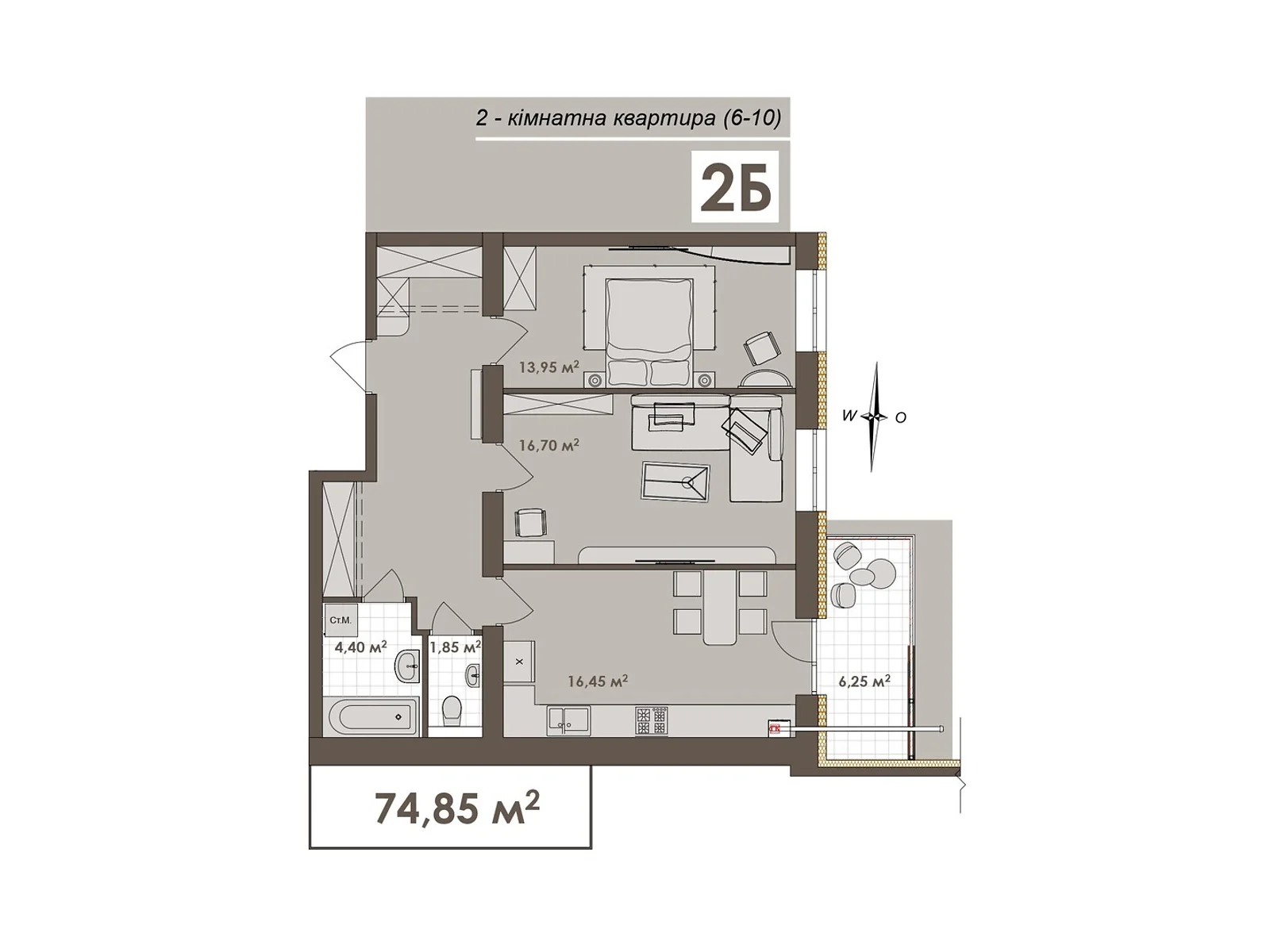 Продается 2-комнатная квартира 74.85 кв. м в Виннице, ул. Стрелецкая, 23 - фото 1