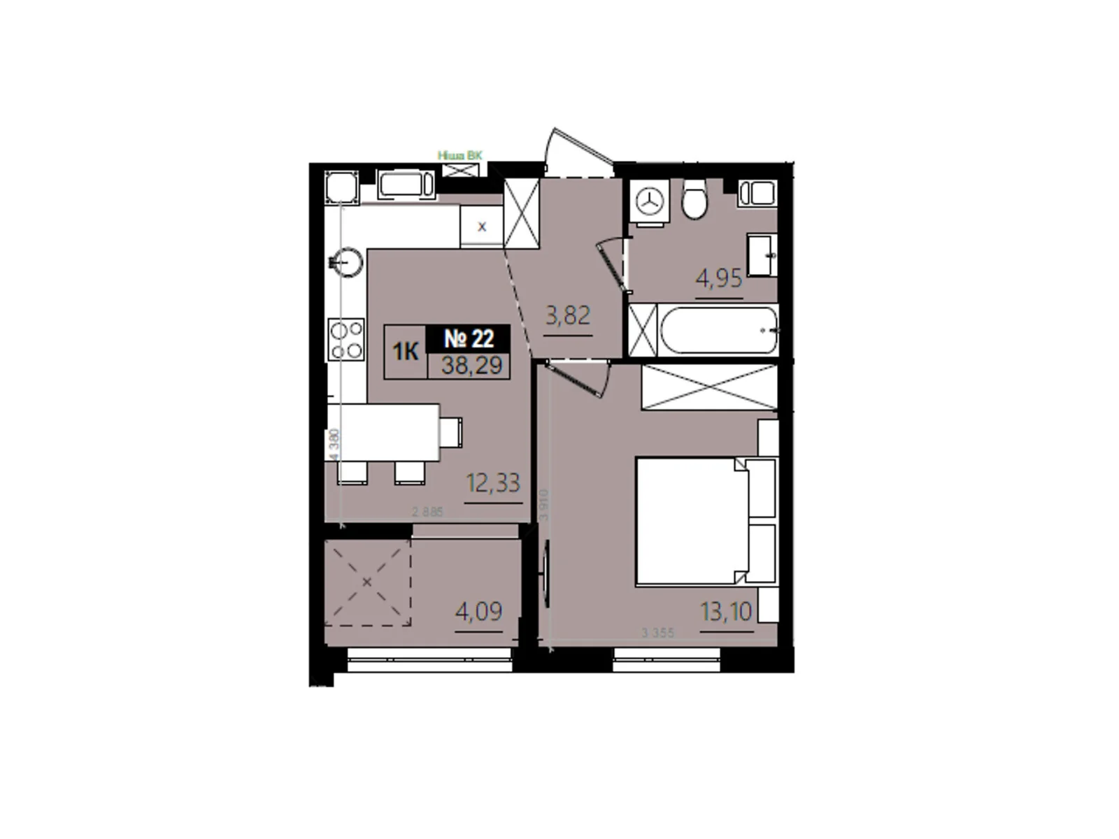 Продается 1-комнатная квартира 38.29 кв. м в Солонке, ул. Стрыйская, 1М - фото 1
