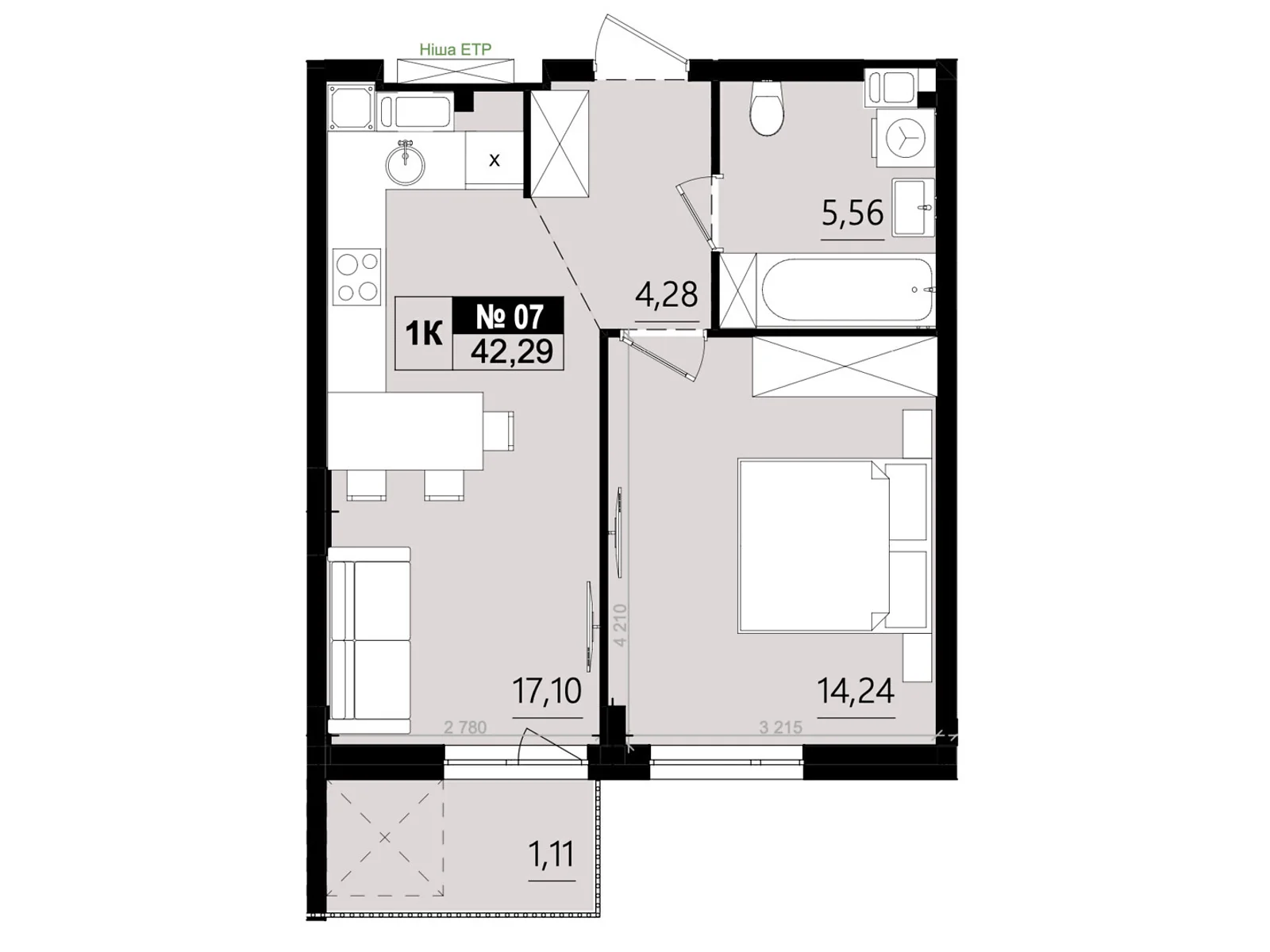 Продается 1-комнатная квартира 42.29 кв. м в Солонке, ул. Стрыйская, 1М - фото 1