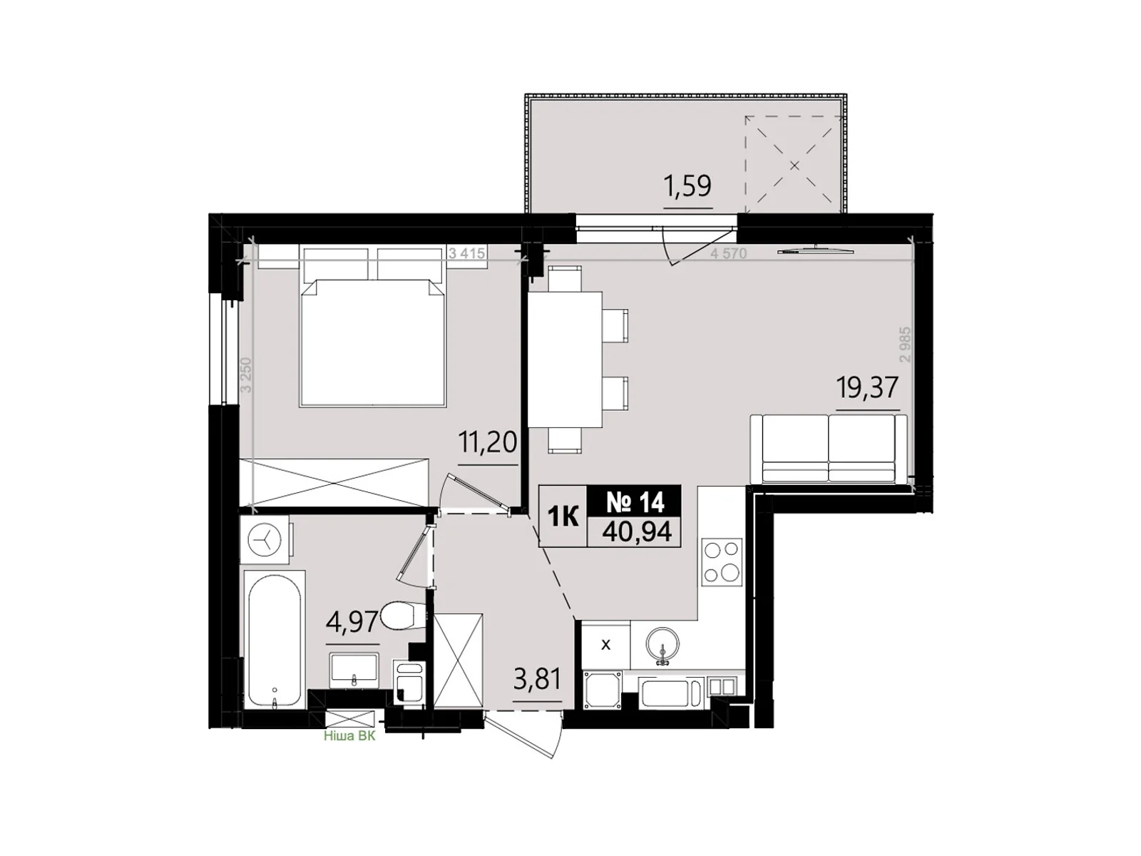 Продається 1-кімнатна квартира 40.94 кв. м у Солонці, вул. Стрийська, 1М - фото 1