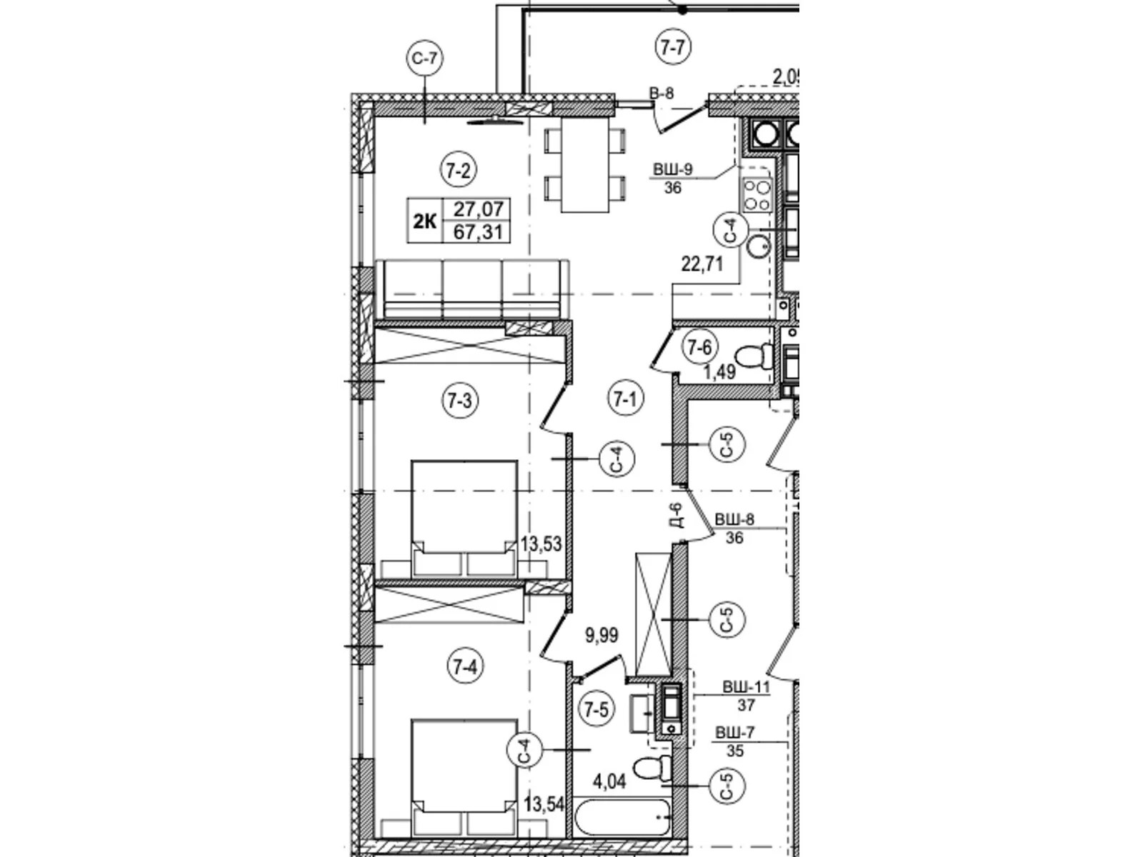 Продается 2-комнатная квартира 67.2 кв. м в Львове, ул. Зеленая, 115 - фото 1