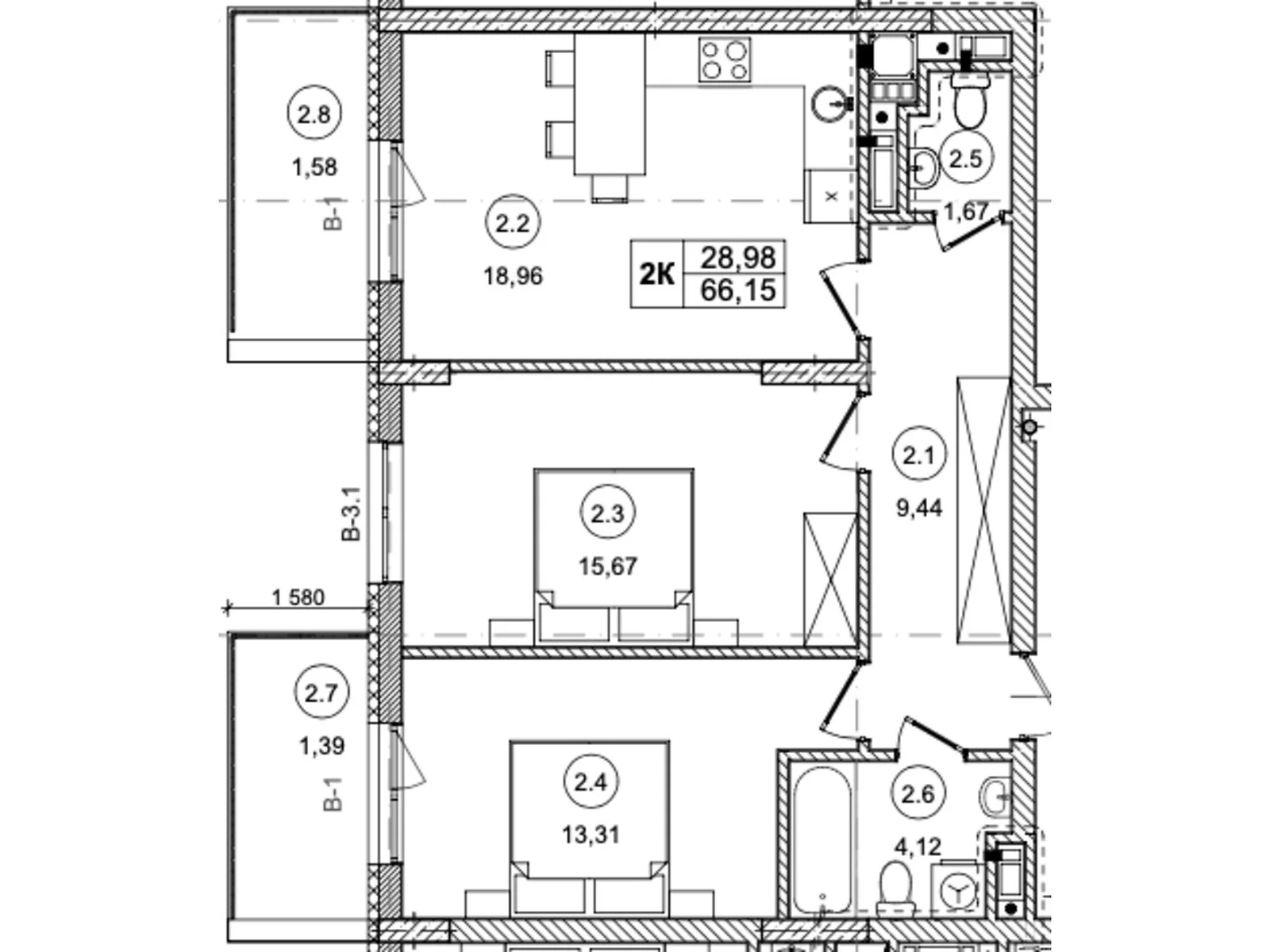 Продается 2-комнатная квартира 66.15 кв. м в Львове, ул. Зеленая, 115 - фото 1