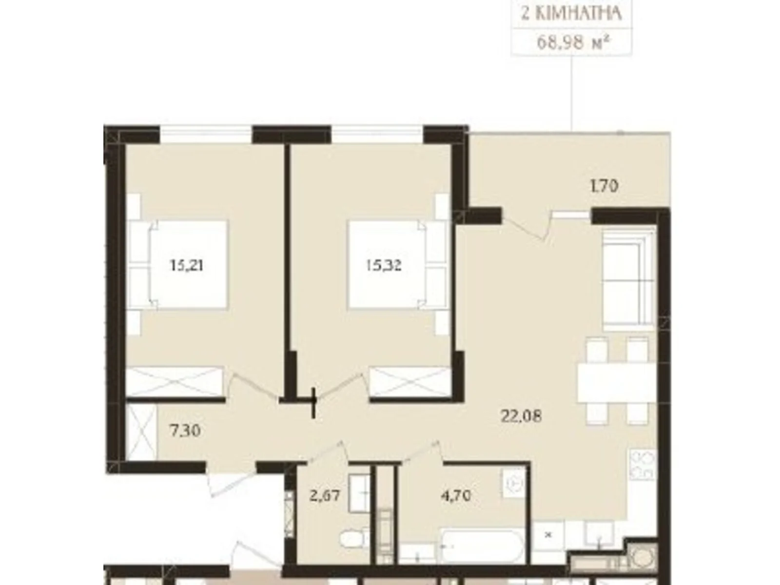 Продается 2-комнатная квартира 68.98 кв. м в Львове, ул. Зеленая, 115 - фото 1