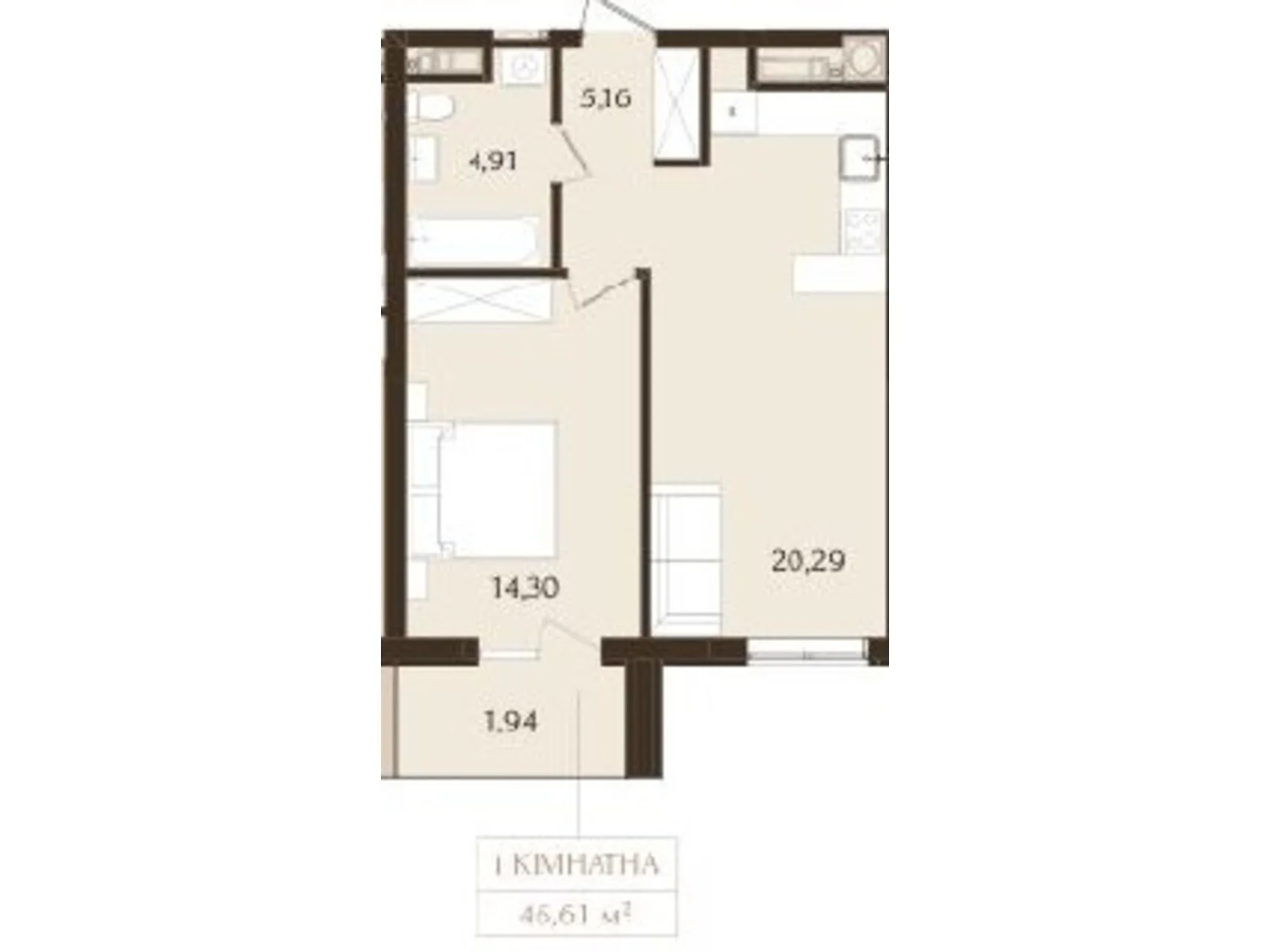 Продается 1-комнатная квартира 46.01 кв. м в Львове, ул. Зеленая, 115 - фото 1