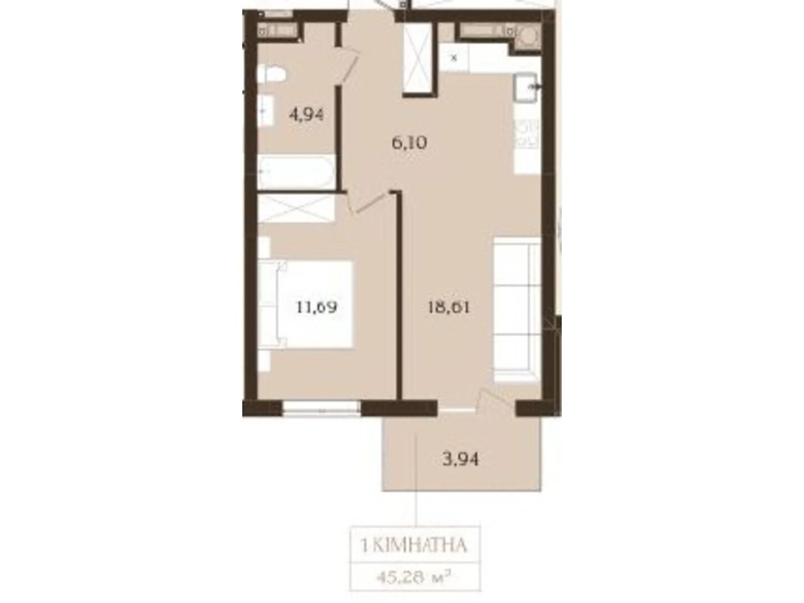 Продается 1-комнатная квартира 45.28 кв. м в Львове, ул. Зеленая, 115 - фото 1