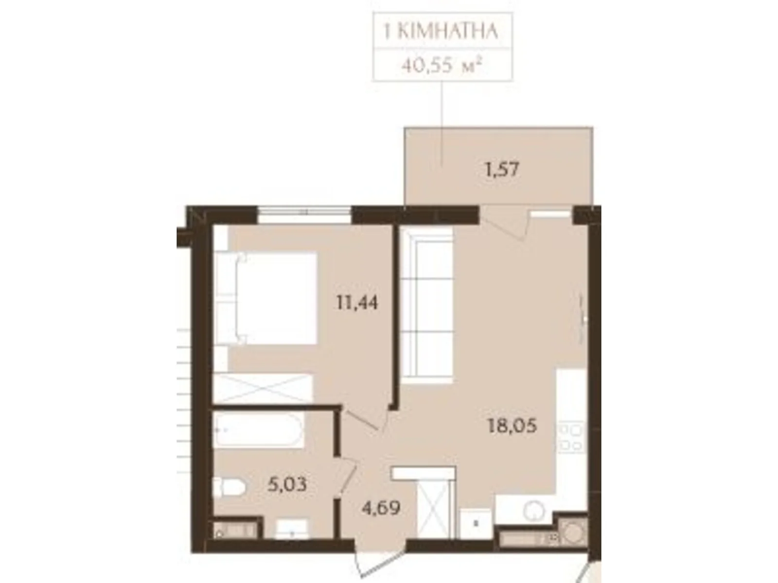 Продается 1-комнатная квартира 40.55 кв. м в Львове, ул. Зеленая, 115 - фото 1